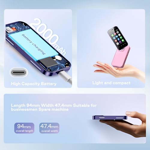 4G Unlocked Mini Phone 14 Pro Kids Pocket Phone with Android 9.0, Dual SIM Face ID 2GB+16GB Pink N202
