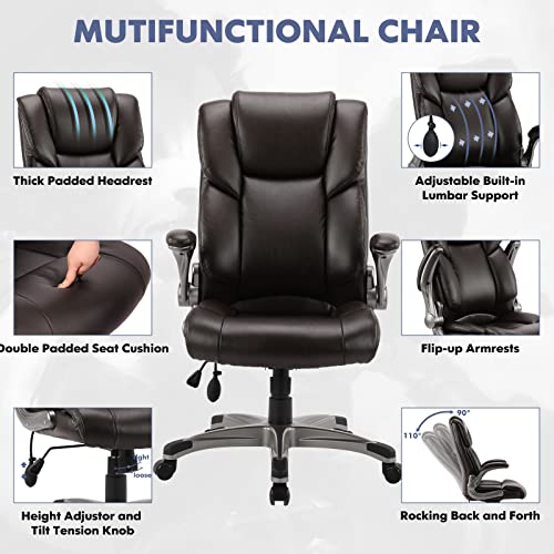 COLAMY Executive Ergonomic Office Chair with Bonded Leather and Flip-up Armrests A775113