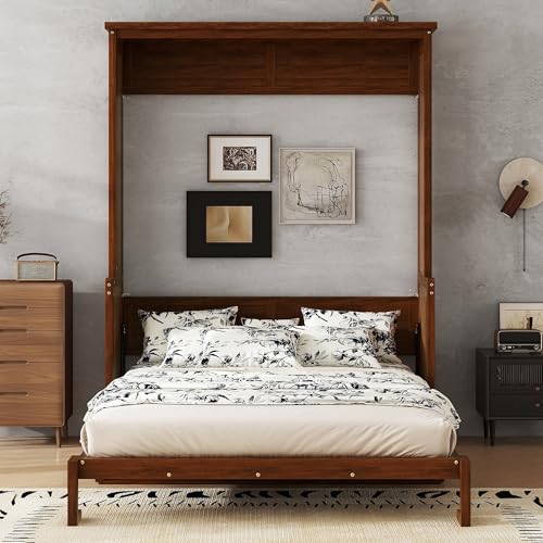Walnut Murphy Bed with Desk and Gas Struts N330