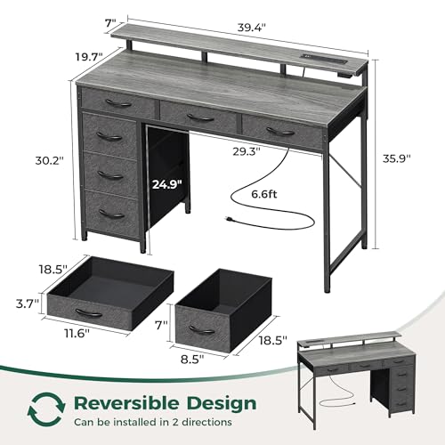 Huuger Gaming Desk with 6 Drawers, LED Lights, 47 Inch, Black N423283