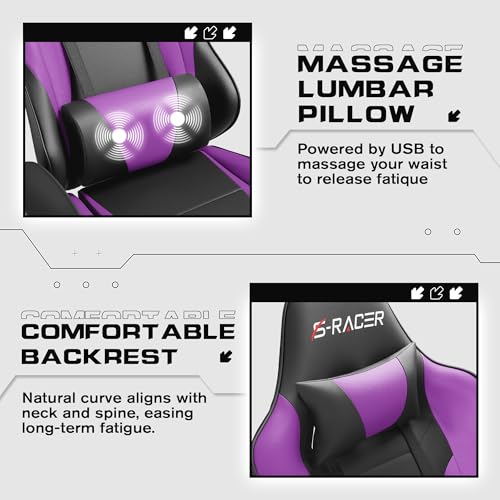 Homall Gaming Chair with Footrest and Massage Lumbar Support, Black T748