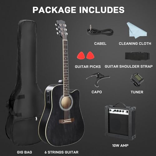 Ktaxon Full-Size Acoustic Electric Guitar with Amp, Black O1421
