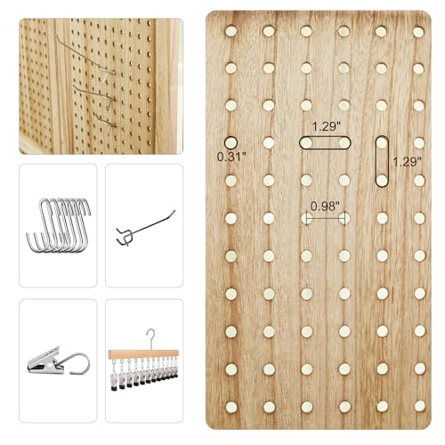 Pegboard Display 5.6Ft Wooden Room Divider Folding Privacy Screen Freestanding Wall Organizer, 4 Panels, Natural C603