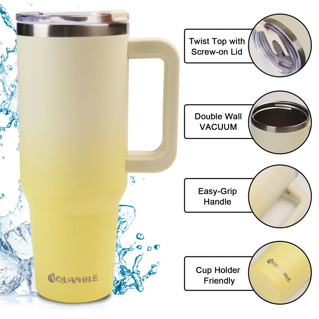 AQUAPHILE Insulated Tumbler 40 oz Stainless Steel Coffee Mug with Lid and Straw V1412