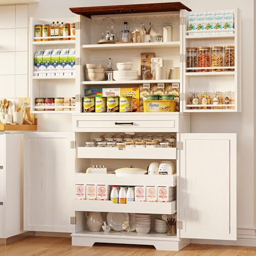 IRONCK Farmhouse Kitchen Pantry Cabinet, 72" Tall Freestanding Cupboard, White J39526