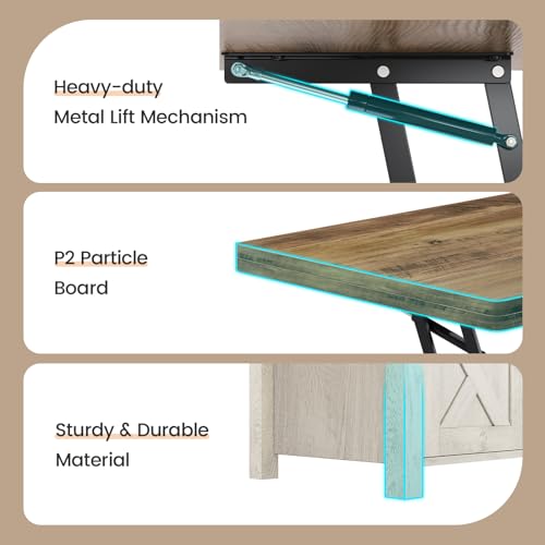 SEDETA Lift Top Coffee Table with Storage, Convertible Dining Table, Grey M719