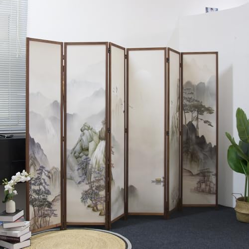 6 Panel Room Divider Screen, Double Faced, Mountain Landscape, 67" H x 94.5" W B114