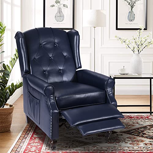 Wingback Recliner Chair with Massage and Heat, Tufted Fabric, Wooden Legs D91574