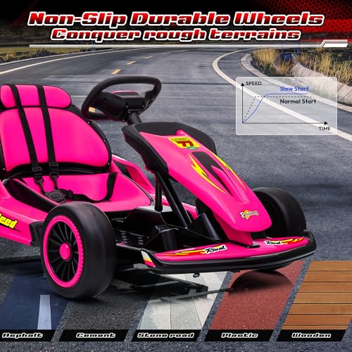 24V Electric Go Kart for Kids, 400W Drift Cart with EVA Tires, Red Y5542