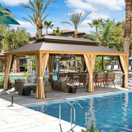 EROMMY 14'x20' Hardtop Gazebo Double Roof Galvanized Steel Outdoor Pavilion G3084
