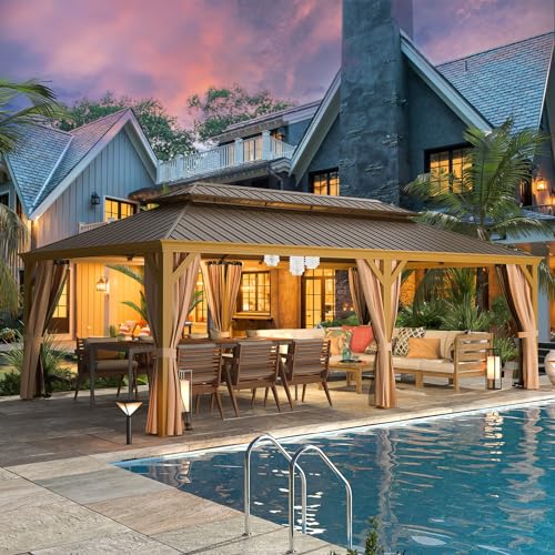 EROMMY 14'x20' Hardtop Gazebo Double Roof Galvanized Steel Outdoor Pavilion G3084