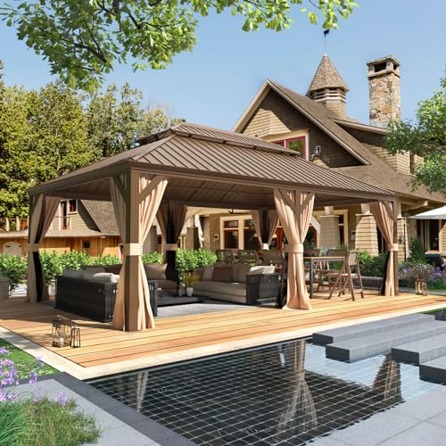 EROMMY 14'x20' Hardtop Gazebo Double Roof Galvanized Steel Outdoor Pavilion G3084