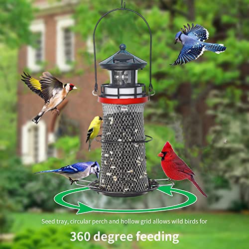 Solar Bird Feeder Lighthouse with Rotating LED Light, Blue G1024