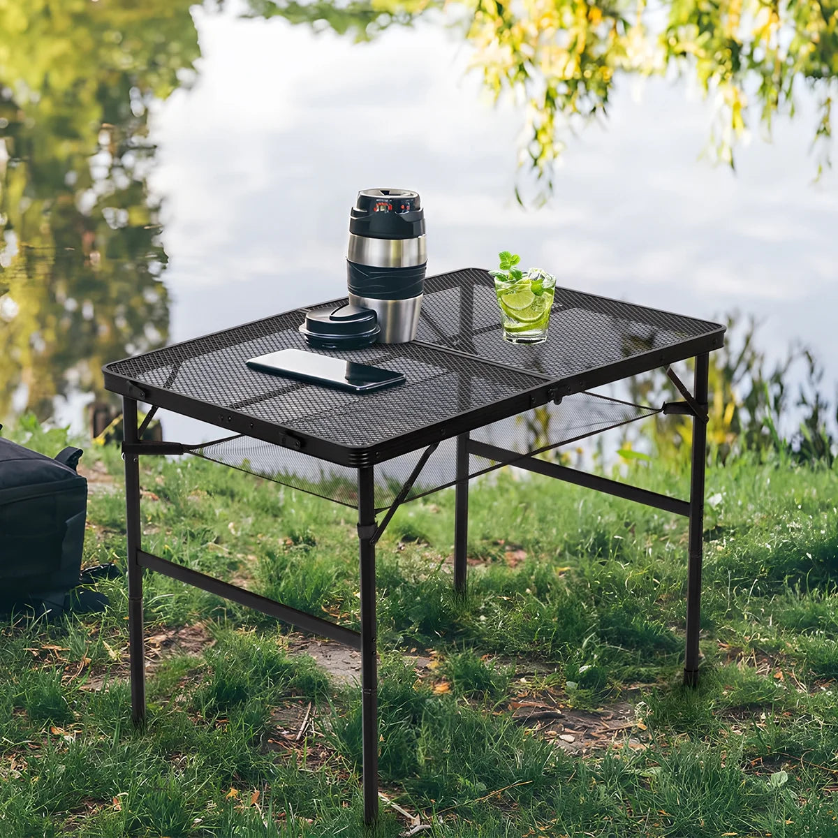 tonchean Folding Grill Table, Adjustable Height Camping Table, Portable Aluminum P880581