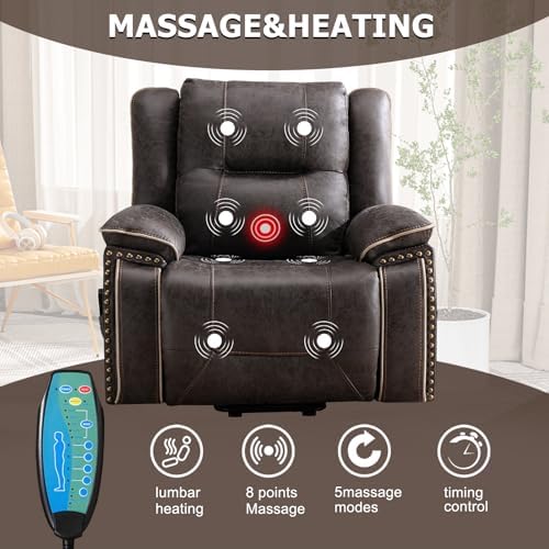 Phoenix Home Dual Motor Power Lift Chair with Massage and Heat, Brown I97460