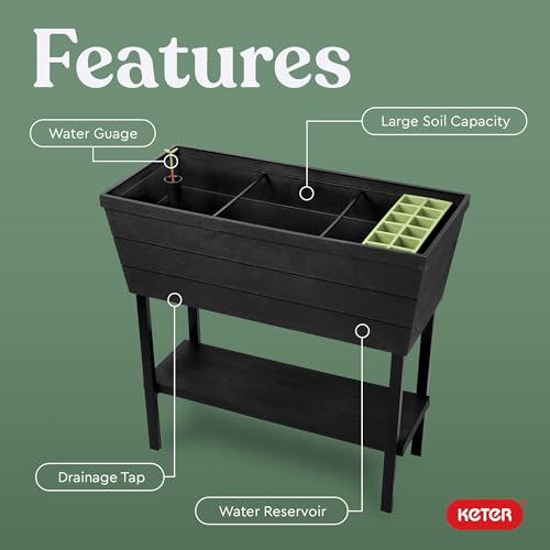Keter Urban Bloomer 12.7 Gallon Raised Garden Bed Planter, Dark Grey A865