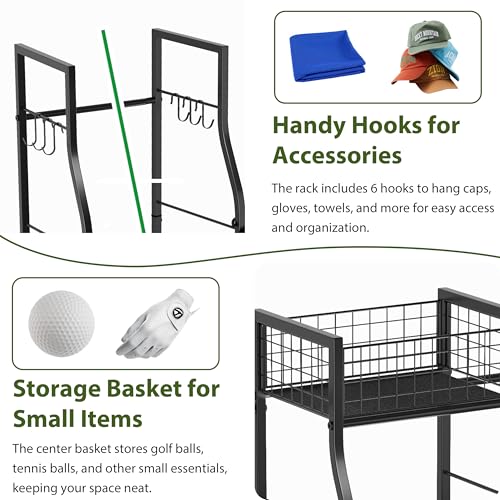 Golf Bag Storage Organizer Rack for 2 Bags, Freestanding Golf Club Holder for Garage Y100182