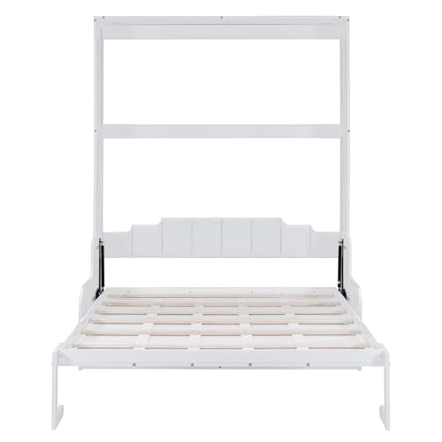 Merax Queen Murphy Bed Wall Bed with Sofa and Cushion, White V57291