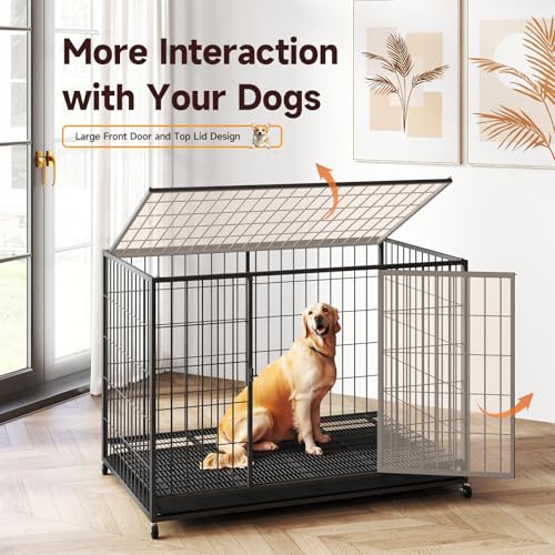 48 Inch Heavy Duty Dog Crate with Wheels and Double Door A25580