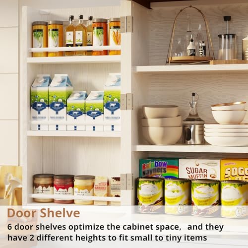 IRONCK Farmhouse Kitchen Pantry Cabinet, 72" Tall Freestanding Cupboard, White J39526