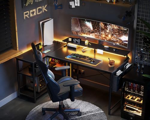 ODK 48 Inch L Shaped Gaming Desk with USB Charging Ports and LED Lights S136