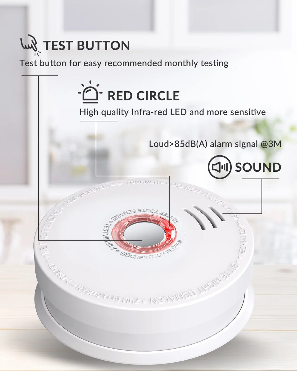 SITERWELL Smoke Detector 2 Pack, Photoelectric Sensor, 9V Battery Operated Fire Alarm S991