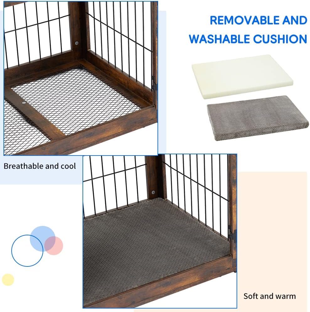 Wooden Dog Crate Furniture with Cushion and 2 Drawers R35157