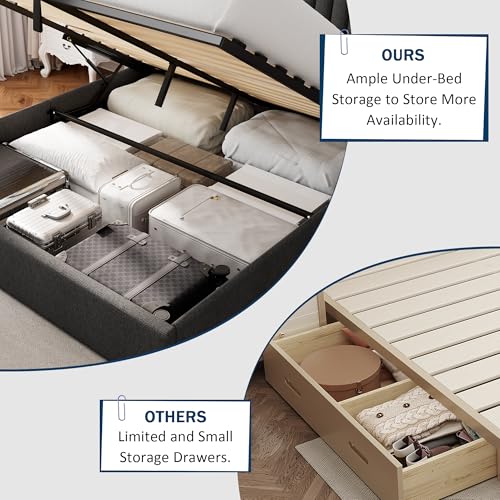 Full Size Lift Up Storage Bed with Wingback Headboard, White Y8002