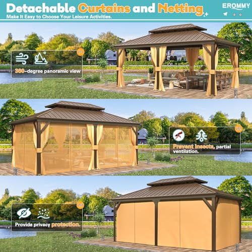 EROMMY 10' x 12' Hardtop Gazebo with Aluminum Frame and Double Roof Q573
