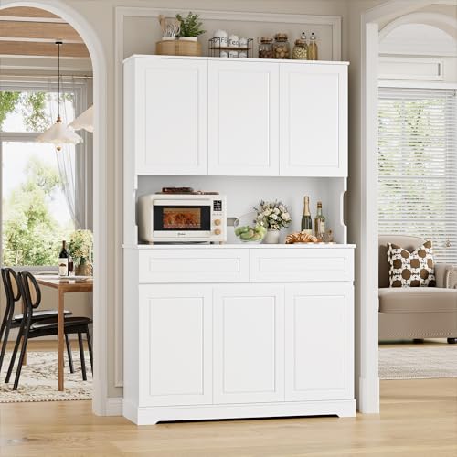 74" Tall Pantry Cabinet with 6 Doors and 2 Drawers, Grey E15130