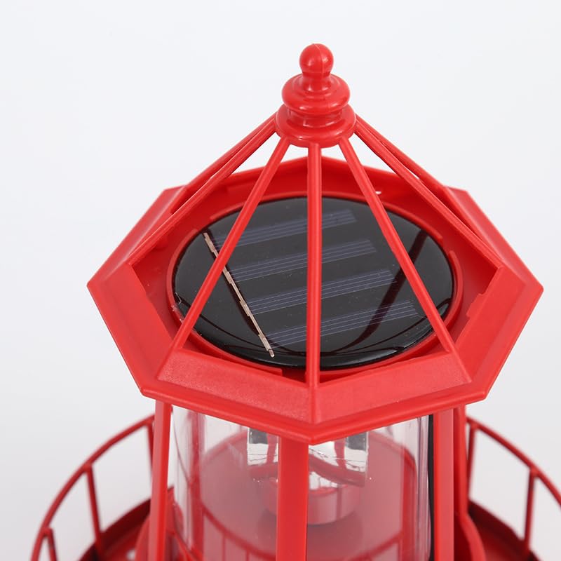 Solar Lighthouse Rotating Light IP65 Waterproof Outdoor Garden Lamp Red S6947