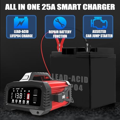E-FAST 25A Battery Charger 12/24V LiFePO4 Lead Acid Car Battery Maintainer H400