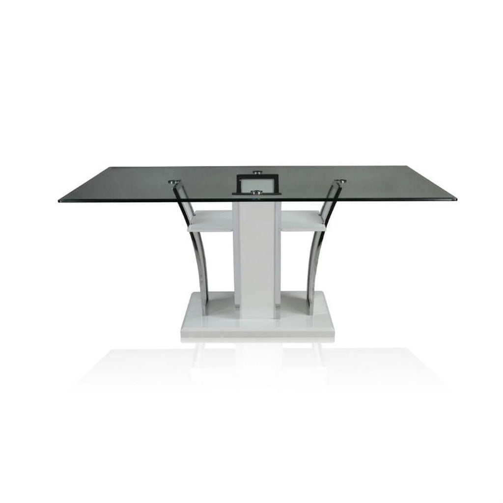 Furniture of America Valery Glass Top Dining Table White Y3586