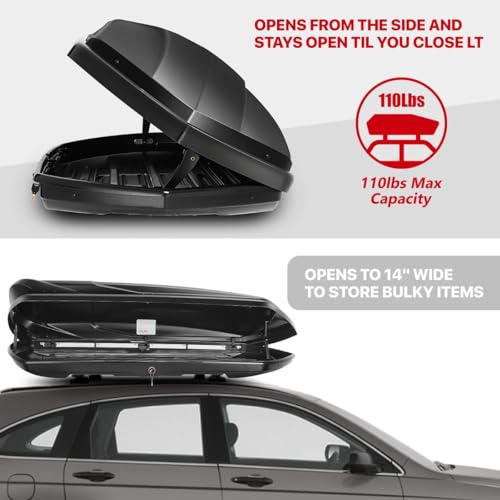 DNA MOTORING Rooftop Cargo Box Lockable Car Top Storage Case 110 Lbs Textured Black P1853