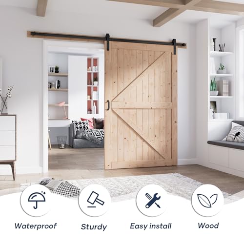 FREDBECK 48in x 80in Sliding Wood Barn Door with 8FT Hardware Kit V8036
