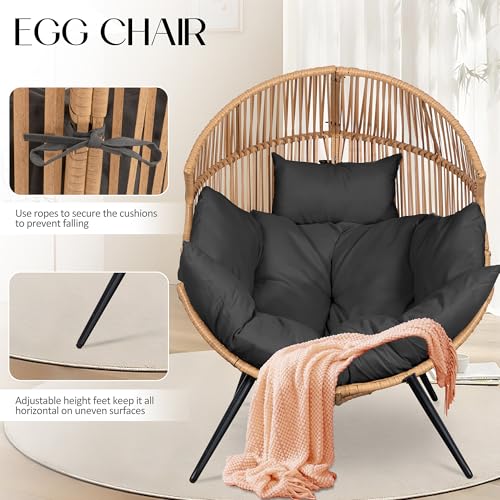 JAMFLY Egg Chair Wicker Outdoor Patio Lounger with Cushion, Beige O9160