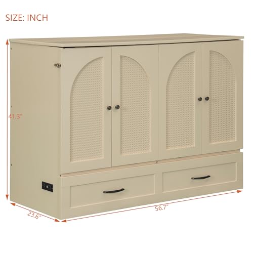 Merax Full Size Murphy Bed Cabinet with Charging Station and Storage Drawer, Gold O7045