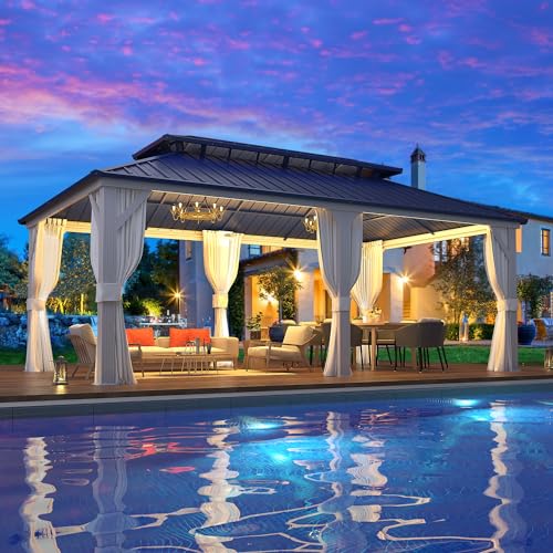 EROMMY 14'x20' Hardtop Gazebo Double Roof Galvanized Steel Outdoor Pavilion G3084