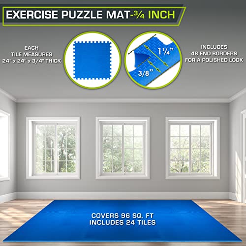 ProsourceFit Extra Thick Puzzle Exercise Mat, EVA Foam Interlocking Tiles, Black, 3/4 inch, 24 Tiles Y76691