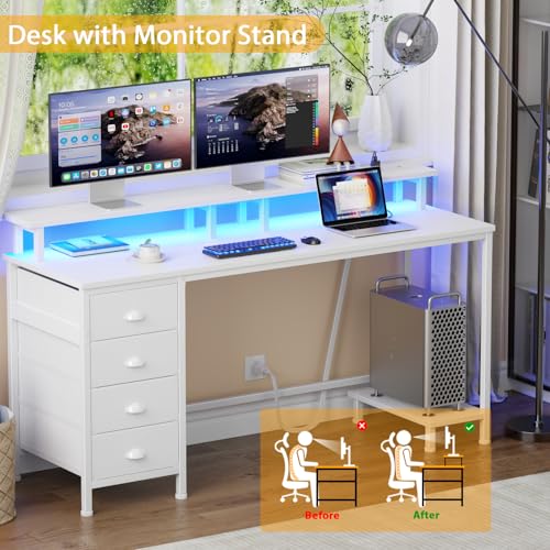 Furologee 47" Computer Gaming Desk with Monitor Stand, 4 Fabric Drawers & Power Outlets, Rustic Brown U645888