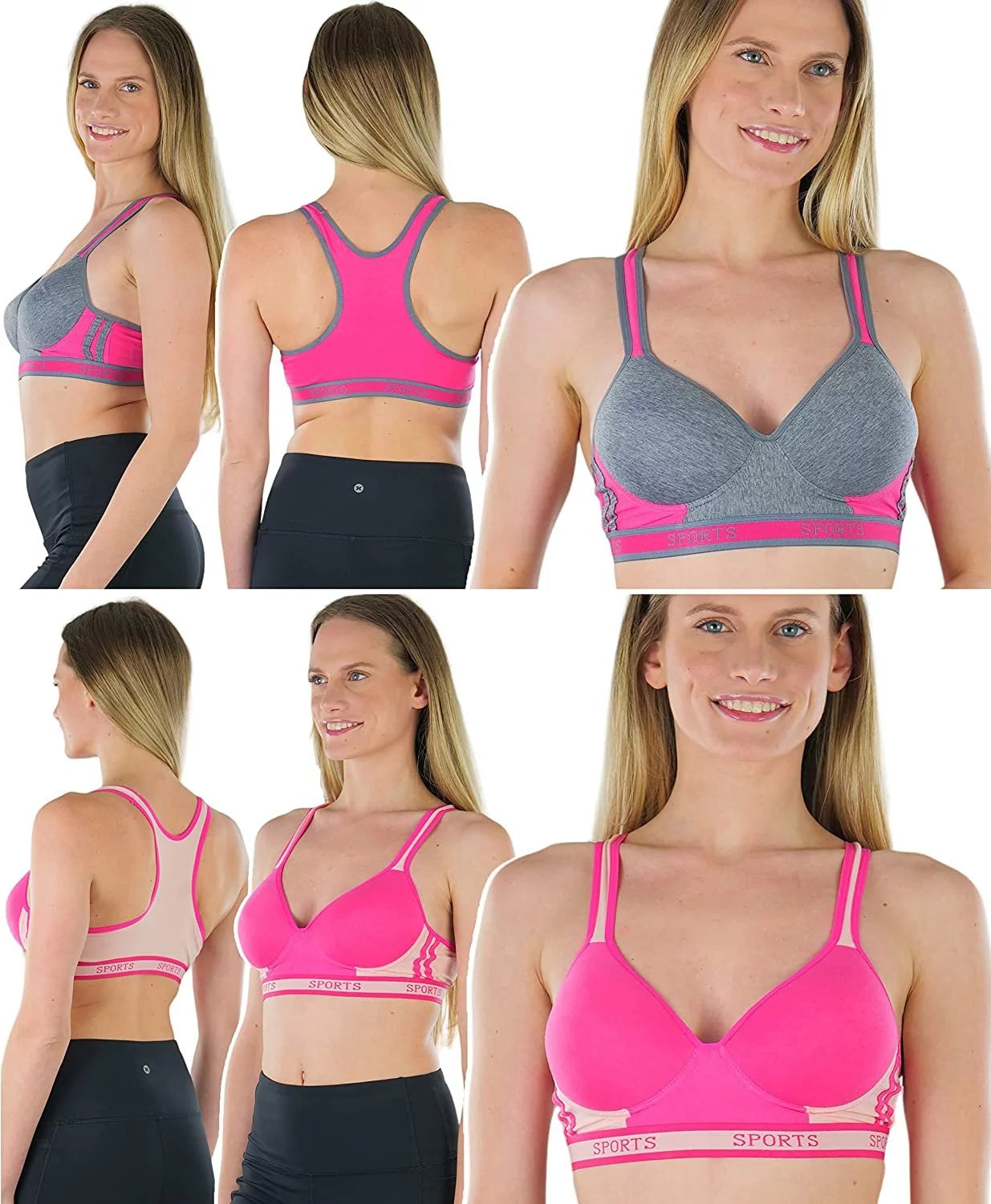 ToBeInStyle Women's 6-Pack Assorted Print Sports Bras, Size 40C M19298