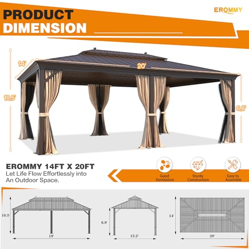 EROMMY 14'x20' Hardtop Gazebo Double Roof Galvanized Steel Outdoor Pavilion G3084