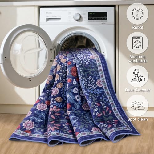 8x10 Floral Washable Area Rug for Living Room, Vintage Soft Non-Slip Carpet Z978379