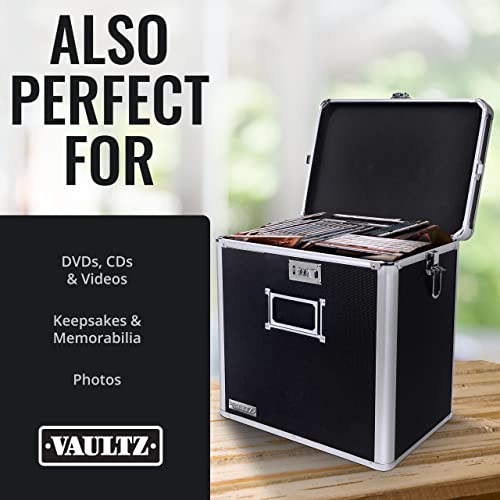Vaultz Vinyl Record Storage Box Locking 50 Album Holder Black A879548
