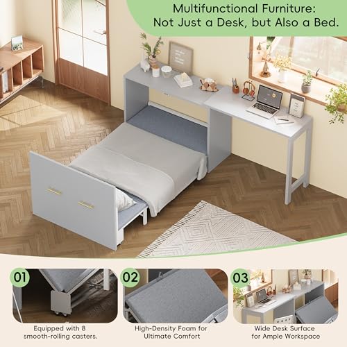 Twin Murphy Bed with Mattresses and Adjustable Desk, White L560588