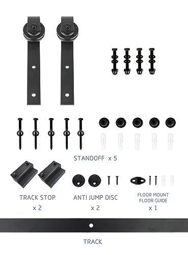 S&Z TOPHAND® 20 in x 84 in Elephant Gray British Brace Knotty Barn Door with 4FT Sliding Hardware Kit G149446