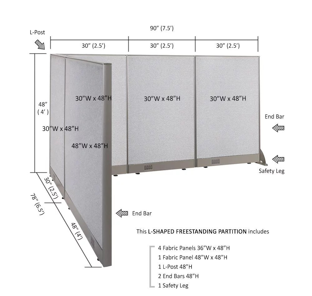 GOF L-Shaped Freestanding Office Partition 78D x 90W x 48H D18780