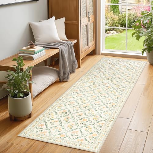 8x10 Floral Washable Area Rug for Living Room, Vintage Soft Non-Slip Carpet Z978379