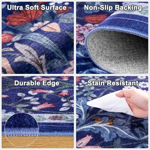 8x10 Floral Washable Area Rug for Living Room, Vintage Soft Non-Slip Carpet Z978379