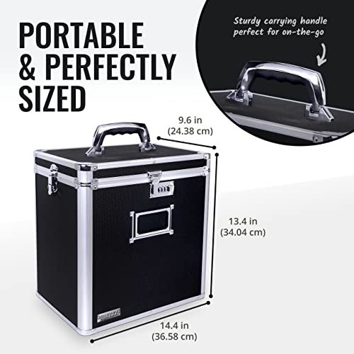 Vaultz Vinyl Record Storage Box Locking 50 Album Holder Black A879548